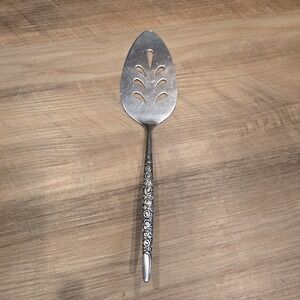 National Stainless Rio Vista Pie Server Silver Floral Rose Slotted Japan Vintage